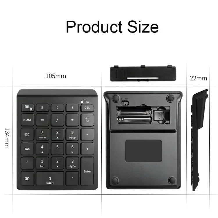 Clavier mini sans fil pour ordinateur portable BT302 à 28 touches, Spécification : Bluetooth (Noir), Bluetooth (Gris), 2.4G (Noir), 2.4G (Gris)