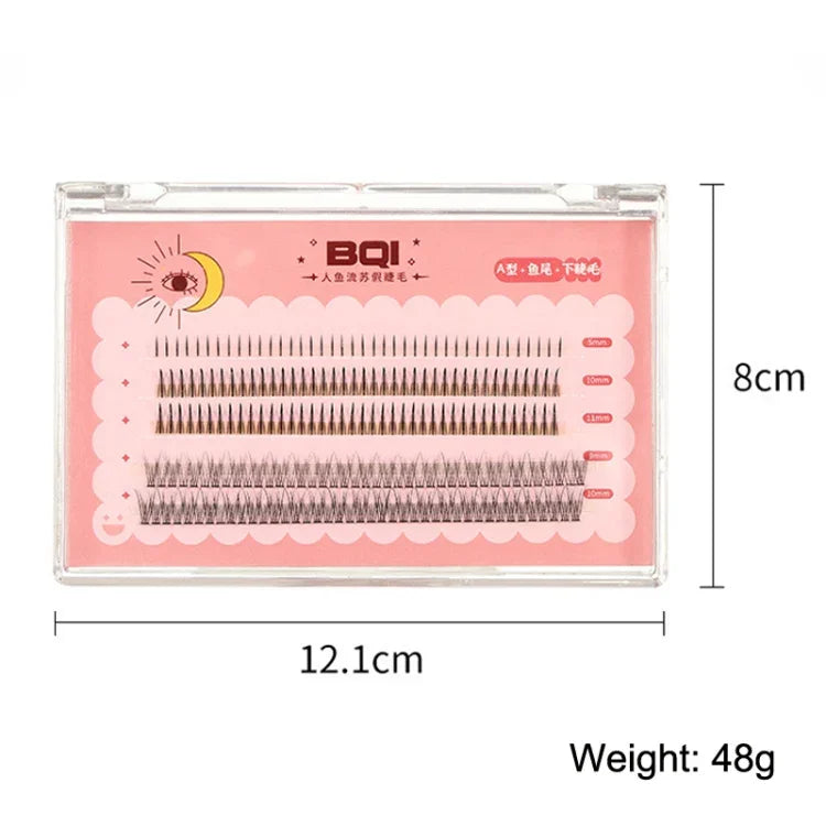 BQI B7229 Faux cils fins tridimensionnels naturels légers et recourbés, Style : Type A + Queue de poisson (120 pièces), Type A + Queue de poisson (200 pièces), Type A + Queue de poisson + Sous-cils (200 pièces)