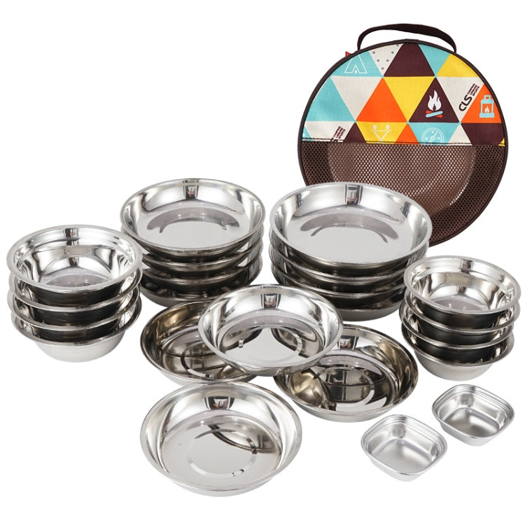 Assiette plate portable CLS en acier inoxydable pour le camping en extérieur, 22 pièces/ensemble