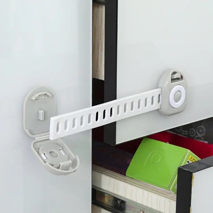 10 Loquets de Sécurité pour Tiroirs et Portes d'Armoire, Longs, Blanc Gris, Anti-ouverture pour Enfants