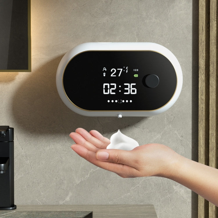 Distributeur de savon mousse automatique mural W2 avec chargement USB et affichage de l'heure et de la température, blanc, noir