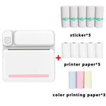 Imprimante de devoirs étudiants C19 200DPI Bluetooth sans encre de poche, rose, bleu, papier d'imprimante rose x 5, papier d'imprimante bleu x 5, autocollant rose x 5, autocollant bleu x 5, ensemble rose, ensemble bleu