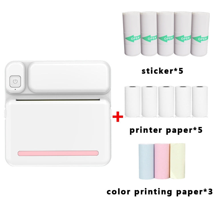Imprimante de devoirs étudiants C19 200DPI Bluetooth sans encre de poche, rose, bleu, papier d'imprimante rose x 5, papier d'imprimante bleu x 5, autocollant rose x 5, autocollant bleu x 5, ensemble rose, ensemble bleu