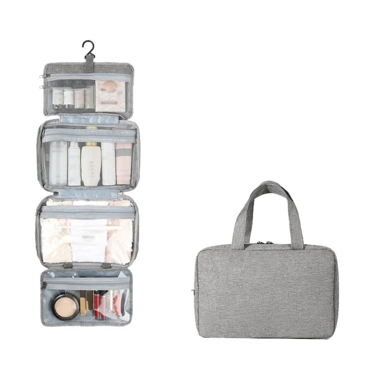 13552A Trousse de toilette de voyage pliable étanche avec crochet, Gris, Rose, Bleu Marine