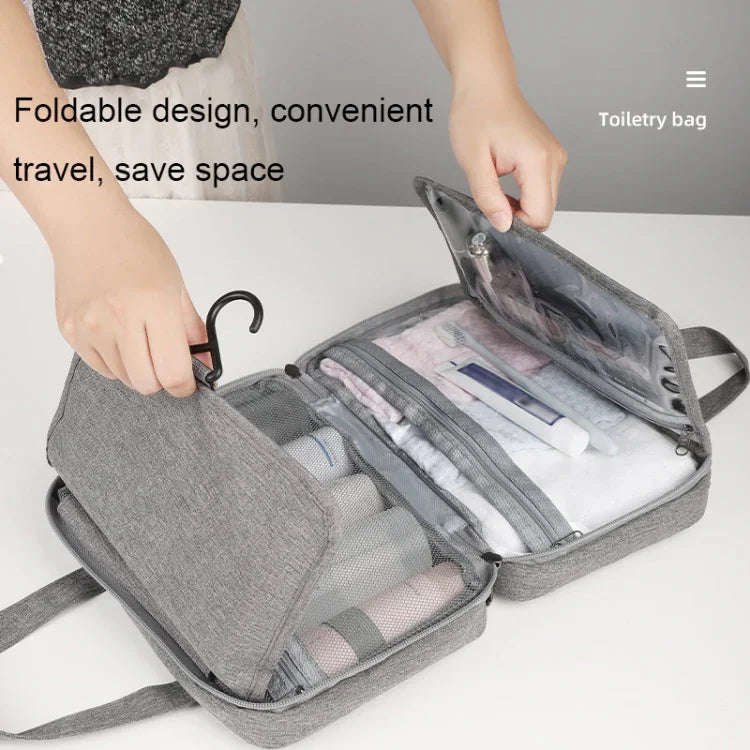 13552A Trousse de toilette de voyage pliable étanche avec crochet, Gris, Rose, Bleu Marine