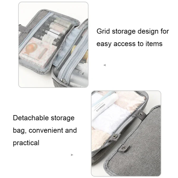 13552A Trousse de toilette de voyage pliable étanche avec crochet, Gris, Rose, Bleu Marine