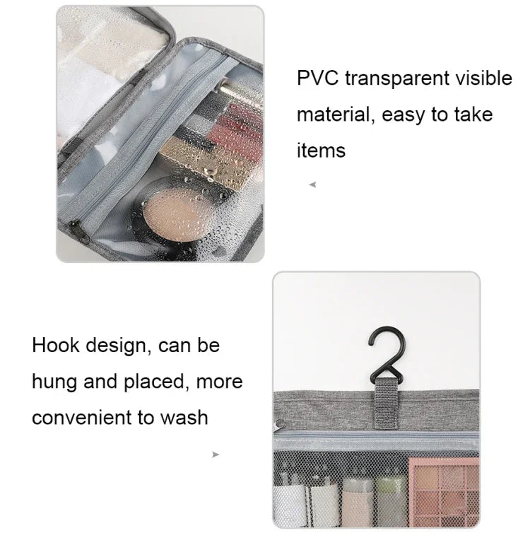 13552A Trousse de toilette de voyage pliable étanche avec crochet, Gris, Rose, Bleu Marine