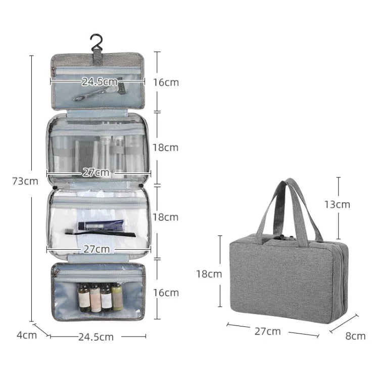 13552A Trousse de toilette de voyage pliable étanche avec crochet, Gris, Rose, Bleu Marine