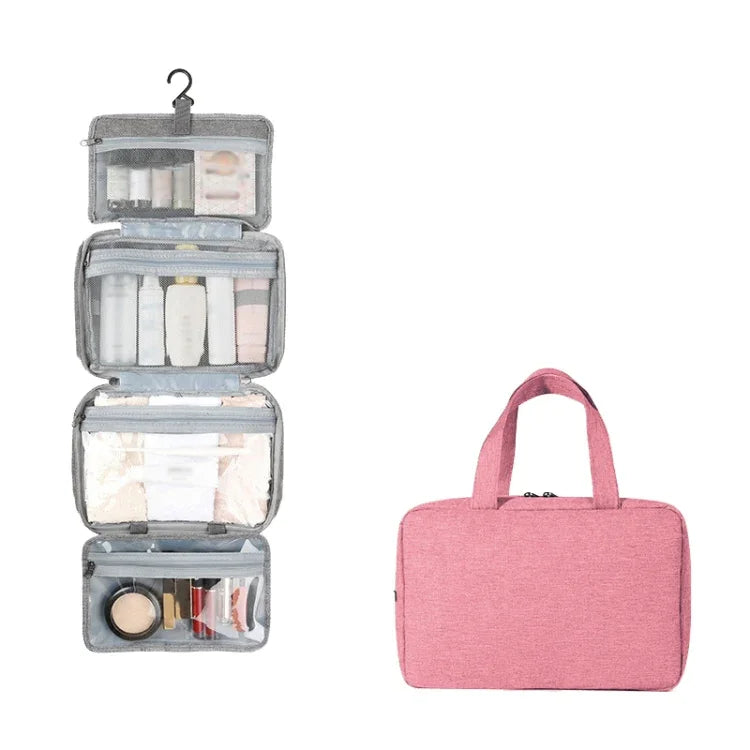 13552A Trousse de toilette de voyage pliable étanche avec crochet, Gris, Rose, Bleu Marine