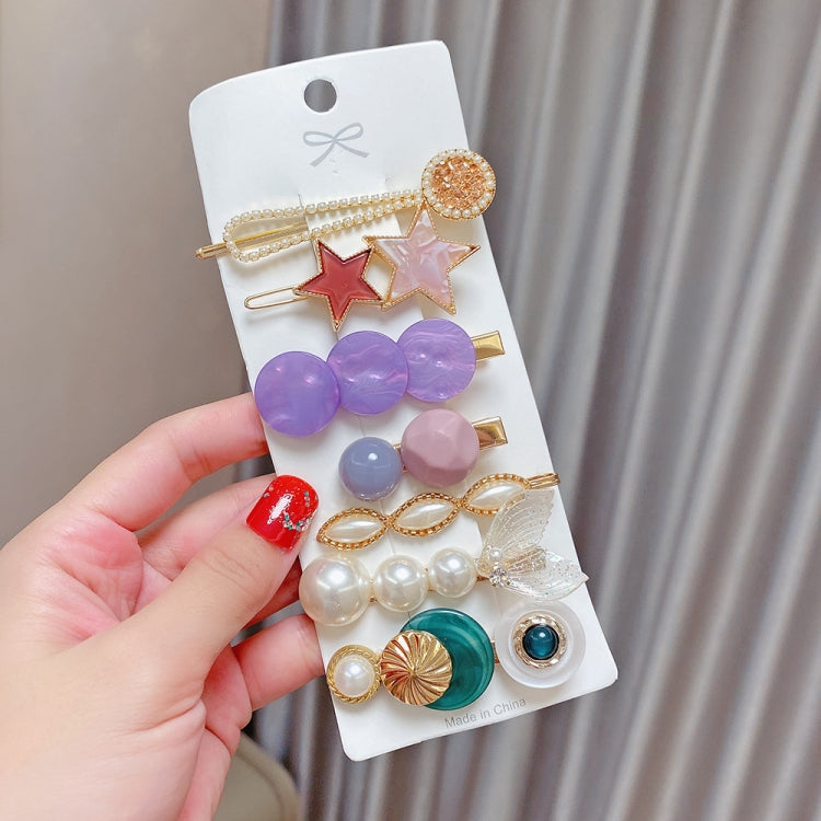 Alloy Colorful Hairpin Headgear Pearl Rhinestone Clip Set, 8PCS/Set Heavy Work, 8PCS/Set Cherry, 8PCS/Set Pink Cherry, 8PCS/Set Starfish, 7PCS/Set Mermaid, 4PCS/Set Light Blue, 6PCS/Set Purple, 7PCS/Set Yellow Heart, 7PCS/Set Diamond Hand              ...