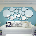JM004 26 autocollants muraux miroir géométriques ronds en acrylique stéréo pour chambre à coucher, argent, or