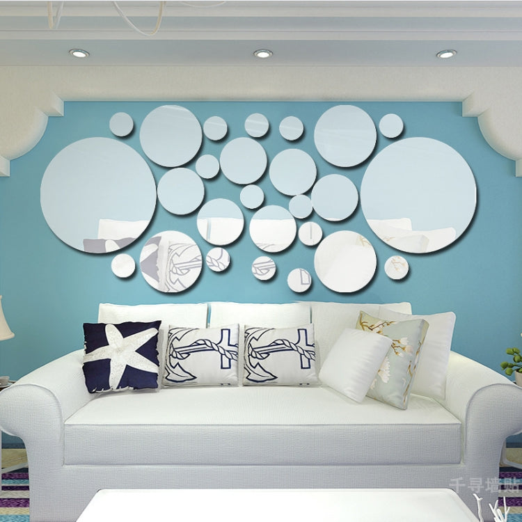 JM004 26 autocollants muraux miroir géométriques ronds en acrylique stéréo pour chambre à coucher, argent, or