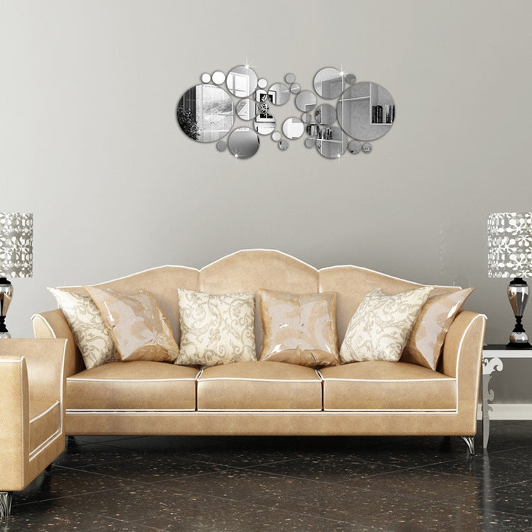 JM004 26 autocollants muraux miroir géométriques ronds en acrylique stéréo pour chambre à coucher, argent, or