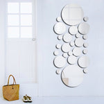 JM004 26 autocollants muraux miroir géométriques ronds en acrylique stéréo pour chambre à coucher, argent, or