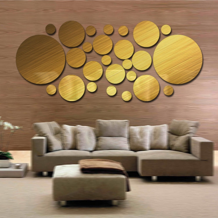 JM004 26 autocollants muraux miroir géométriques ronds en acrylique stéréo pour chambre à coucher, argent, or