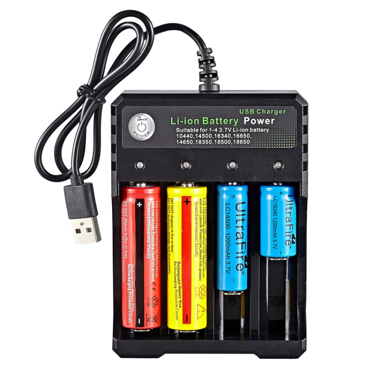 Chargeur USB indépendant 4 emplacements pour batterie lithium 18650 4,2 V, 4 emplacements USB (noir)