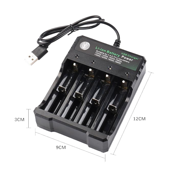 Chargeur USB indépendant 4 emplacements pour batterie lithium 18650 4,2 V, 4 emplacements USB (noir)