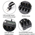 Chargeur USB indépendant 4 emplacements pour batterie lithium 18650 4,2 V, 4 emplacements USB (noir)