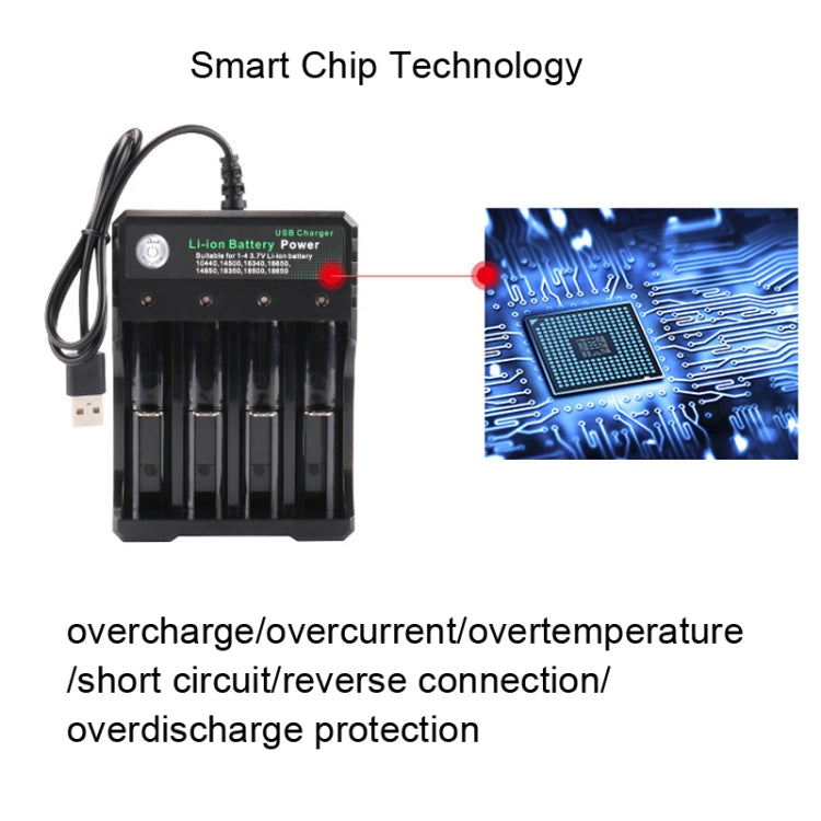 Chargeur USB indépendant 4 emplacements pour batterie lithium 18650 4,2 V, 4 emplacements USB (noir)