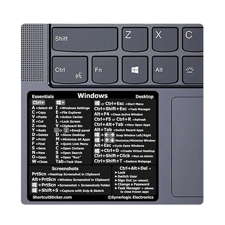 Autocollant de raccourcis clavier de référence PC adhésif pour PC portable bureau, Noir