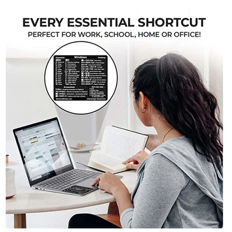 Autocollant de raccourcis clavier de référence PC adhésif pour PC portable bureau, Noir
