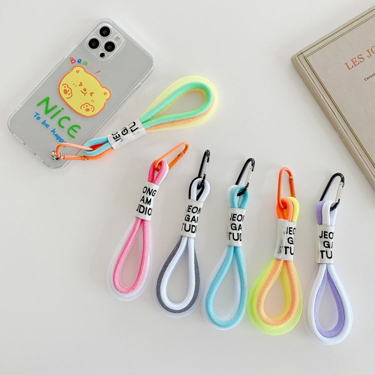 5 étuis pour téléphone portable avec cordon fluorescent, blanc et bleu, noir et blanc, orange et bleu, blanc et rouge, orange et jaune, bleu et vert, bleu foncé, blanc et violet