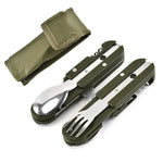 Vaisselle de camping en acier inoxydable, couteau, fourchette et cuillère pliants combinés