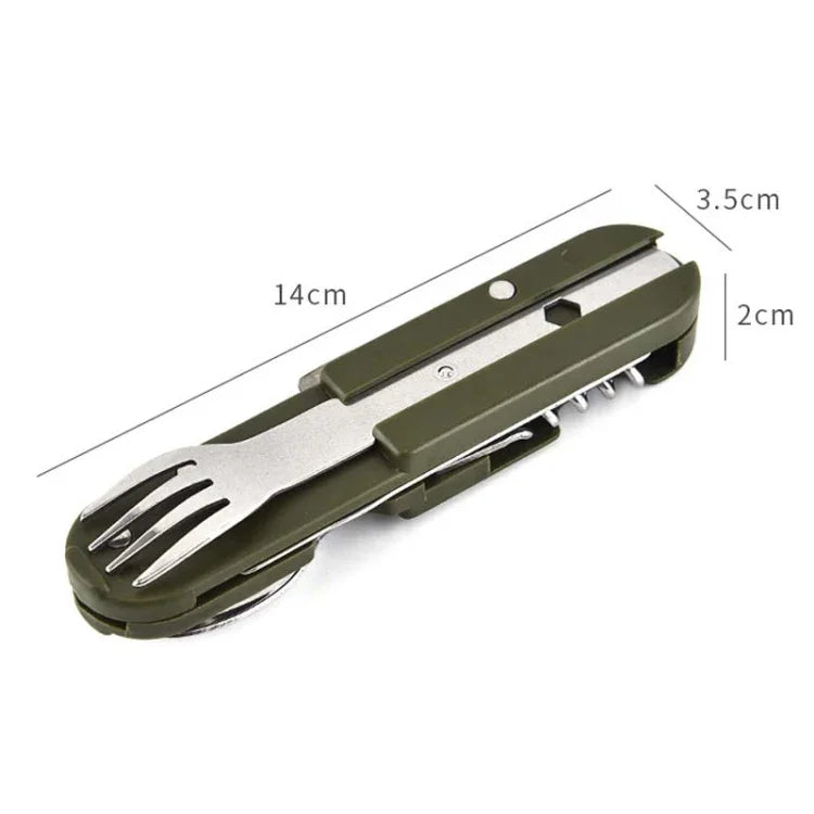 Vaisselle de camping en acier inoxydable, couteau, fourchette et cuillère pliants combinés