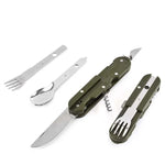 Vaisselle de camping en acier inoxydable, couteau, fourchette et cuillère pliants combinés