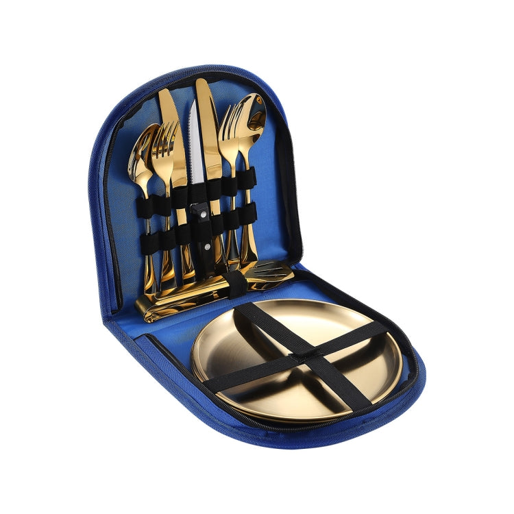 Ensemble de couverts portables en acier inoxydable, couteau à steak, fourchette et cuillère, couleurs : noir et argent, noir et or, noir et or rose, bleu et argent, bleu et or, bleu et or rose, rouge et argent, rouge et or, rouge et or rose