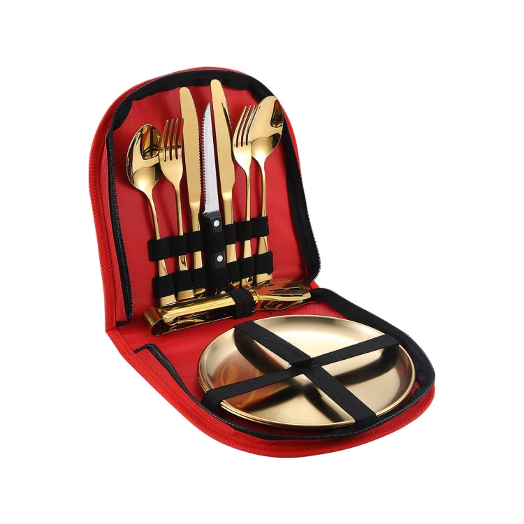 Ensemble de couverts portables en acier inoxydable, couteau à steak, fourchette et cuillère, couleurs : noir et argent, noir et or, noir et or rose, bleu et argent, bleu et or, bleu et or rose, rouge et argent, rouge et or, rouge et or rose
