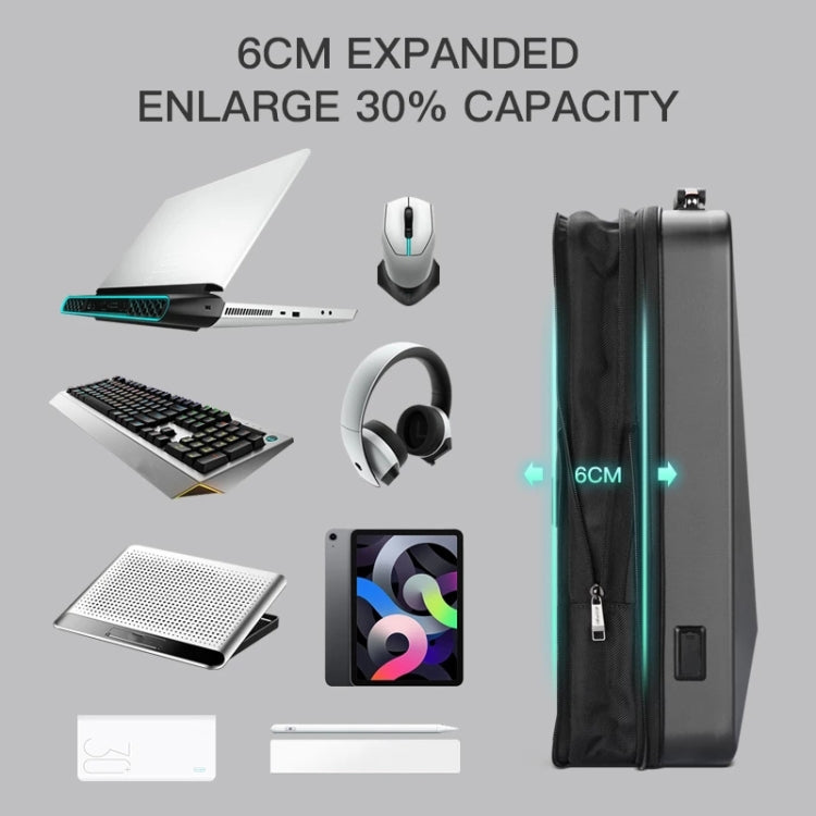 Sac à dos rigide étanche et extensible Bopai 61-93318A avec trou de charge USB, spécifications : standard (argent), à code (argent), standard (noir), à code (noir)