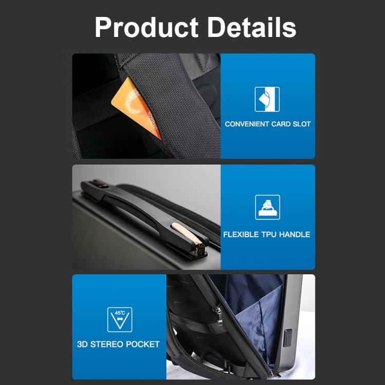 Sac à dos rigide étanche et extensible Bopai 61-93318A avec trou de charge USB, spécifications : standard (argent), à code (argent), standard (noir), à code (noir)