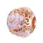 BSC644 Perles de rose violette en argent 925 galvanisées, accessoires de perles DIY creuses, BSC644