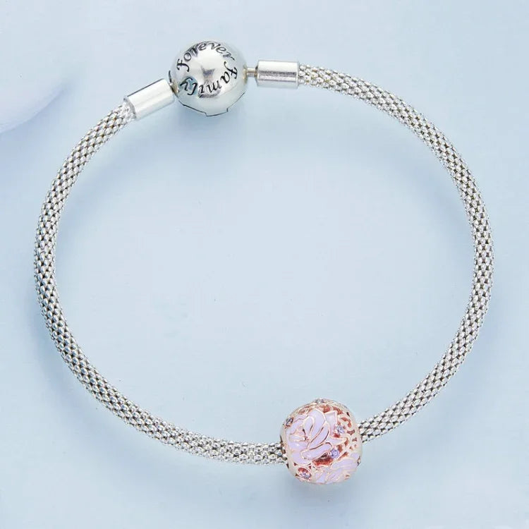 BSC644 Perles de rose violette en argent 925 galvanisées, accessoires de perles DIY creuses, BSC644