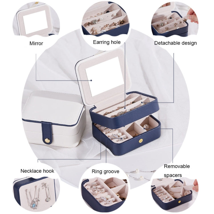 SH688-58 Boîte à Bijoux Double Couche Carrée en PU pour Boucles d'Oreilles, Double Couche (Blanc), Double Couche (Bleu Marine), Double Couche (Rose), Double Couche (Bleu Clair)