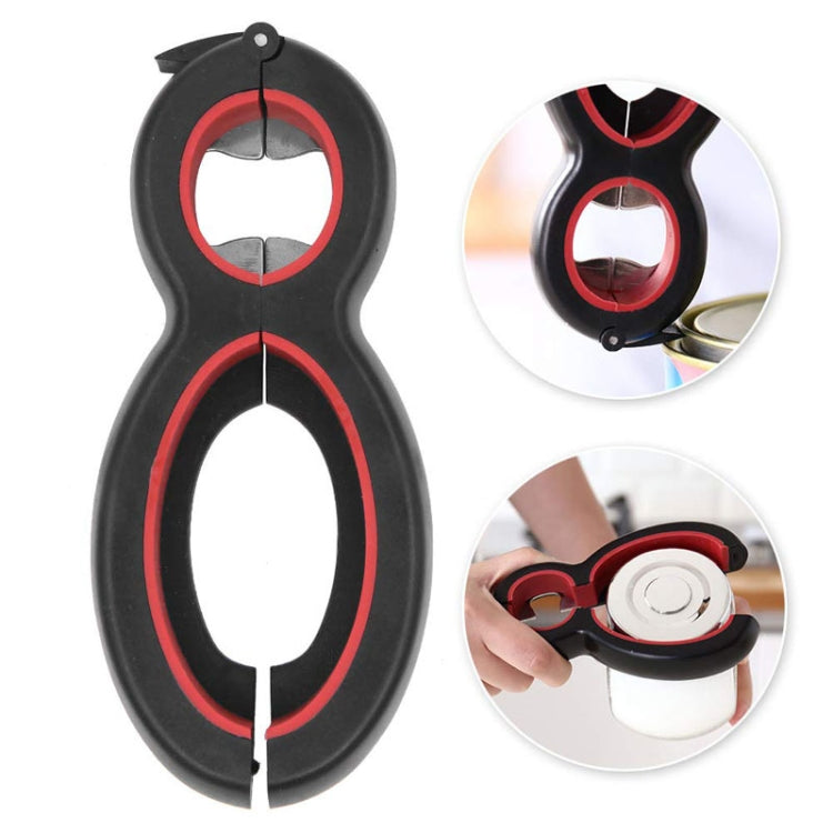 Ouvre-boîte multifonctionnel 6 en 1 en plastique, 6 en 1 Noir Rouge