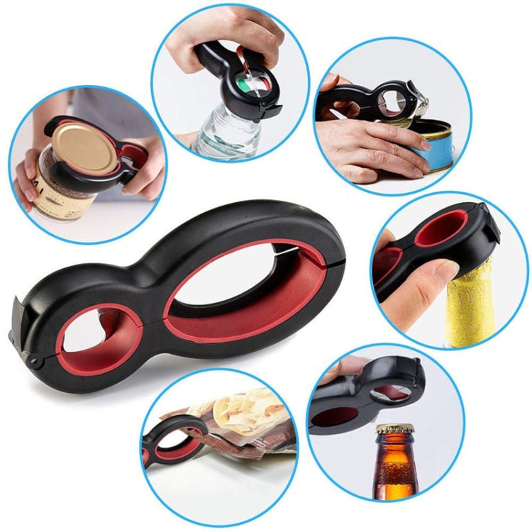 Ouvre-boîte multifonctionnel 6 en 1 en plastique, 6 en 1 Noir Rouge