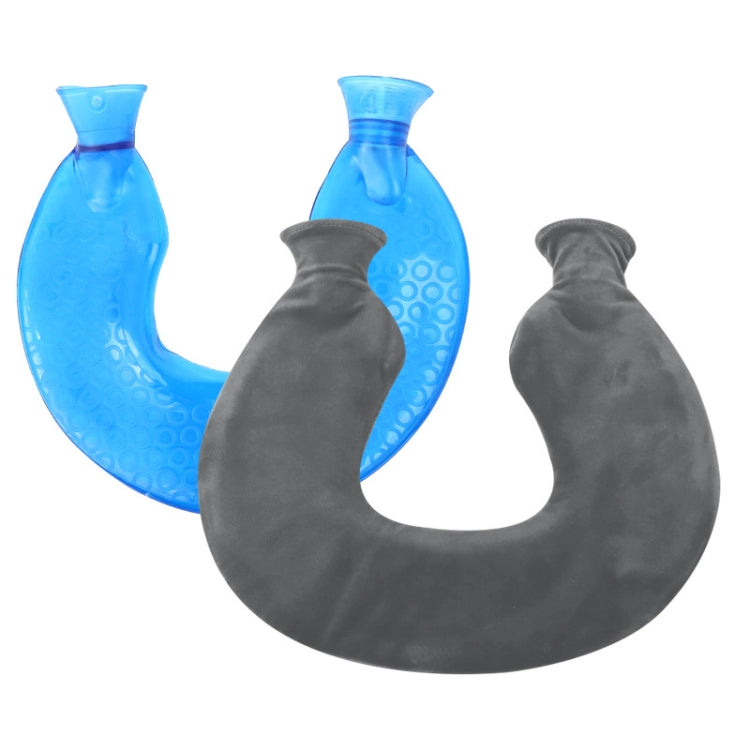 Sac à eau chaude en PVC en forme de U pour les compresses chaudes des épaules et du cou, anti-explosion, bleu + cristal gris, bleu + cristal marine, bleu + tricot flocon de neige vert, bleu + tricot gris, bleu + tricot cyan, tricot bleu clair et cyan