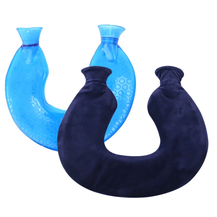 Sac à eau chaude en PVC en forme de U pour les compresses chaudes des épaules et du cou, anti-explosion, bleu + cristal gris, bleu + cristal marine, bleu + tricot flocon de neige vert, bleu + tricot gris, bleu + tricot cyan, tricot bleu clair et cyan