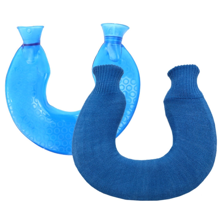 Sac à eau chaude en PVC en forme de U pour les compresses chaudes des épaules et du cou, anti-explosion, bleu + cristal gris, bleu + cristal marine, bleu + tricot flocon de neige vert, bleu + tricot gris, bleu + tricot cyan, tricot bleu clair et cyan