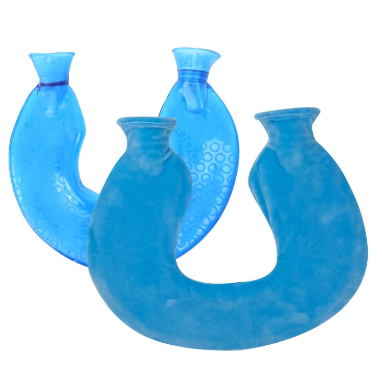 Sac à eau chaude en PVC en forme de U pour les compresses chaudes des épaules et du cou, anti-explosion, bleu + cristal gris, bleu + cristal marine, bleu + tricot flocon de neige vert, bleu + tricot gris, bleu + tricot cyan, tricot bleu clair et cyan