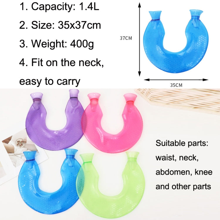 Sac à eau chaude en PVC en forme de U pour les compresses chaudes des épaules et du cou, anti-explosion, bleu + cristal gris, bleu + cristal marine, bleu + tricot flocon de neige vert, bleu + tricot gris, bleu + tricot cyan, tricot bleu clair et cyan