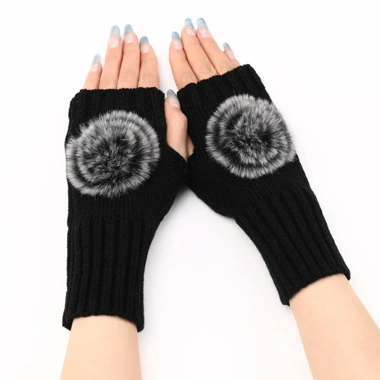 Gants Mitaines en Fourrure pour Femmes Automne et Hiver, en Tricot de Laine Chaude, Noir, Blanc, Gris Foncé, Gris Clair, Café, Rouge Vin, Kaki, Crème