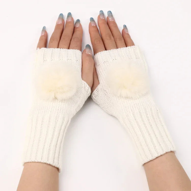 Gants Mitaines en Fourrure pour Femmes Automne et Hiver, en Tricot de Laine Chaude, Noir, Blanc, Gris Foncé, Gris Clair, Café, Rouge Vin, Kaki, Crème