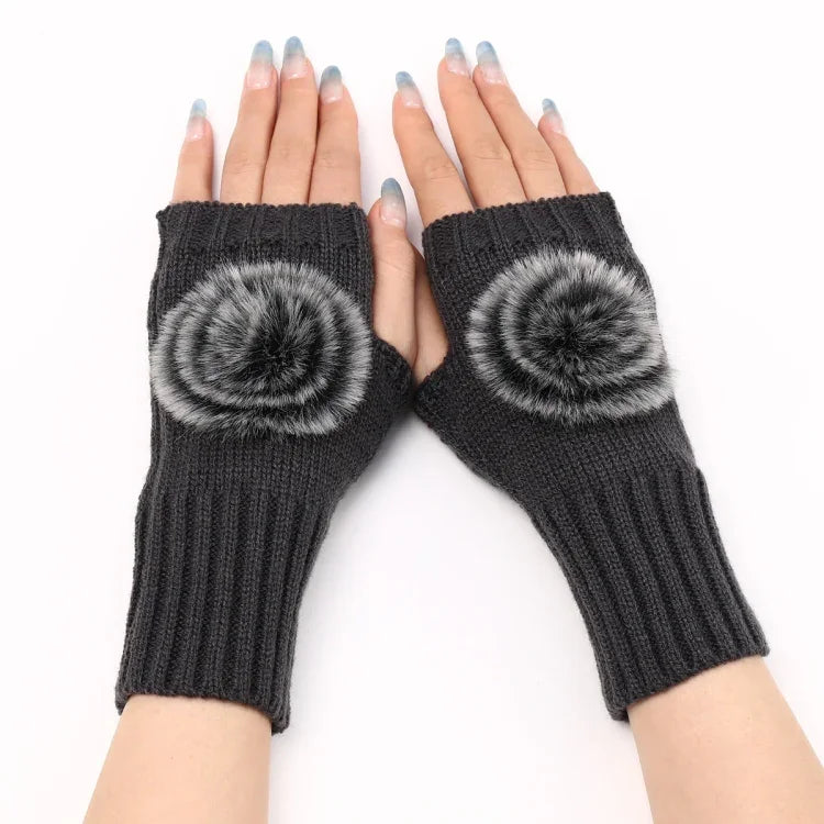Gants Mitaines en Fourrure pour Femmes Automne et Hiver, en Tricot de Laine Chaude, Noir, Blanc, Gris Foncé, Gris Clair, Café, Rouge Vin, Kaki, Crème