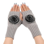 Gants Mitaines en Fourrure pour Femmes Automne et Hiver, en Tricot de Laine Chaude, Noir, Blanc, Gris Foncé, Gris Clair, Café, Rouge Vin, Kaki, Crème