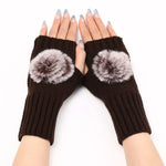 Gants Mitaines en Fourrure pour Femmes Automne et Hiver, en Tricot de Laine Chaude, Noir, Blanc, Gris Foncé, Gris Clair, Café, Rouge Vin, Kaki, Crème