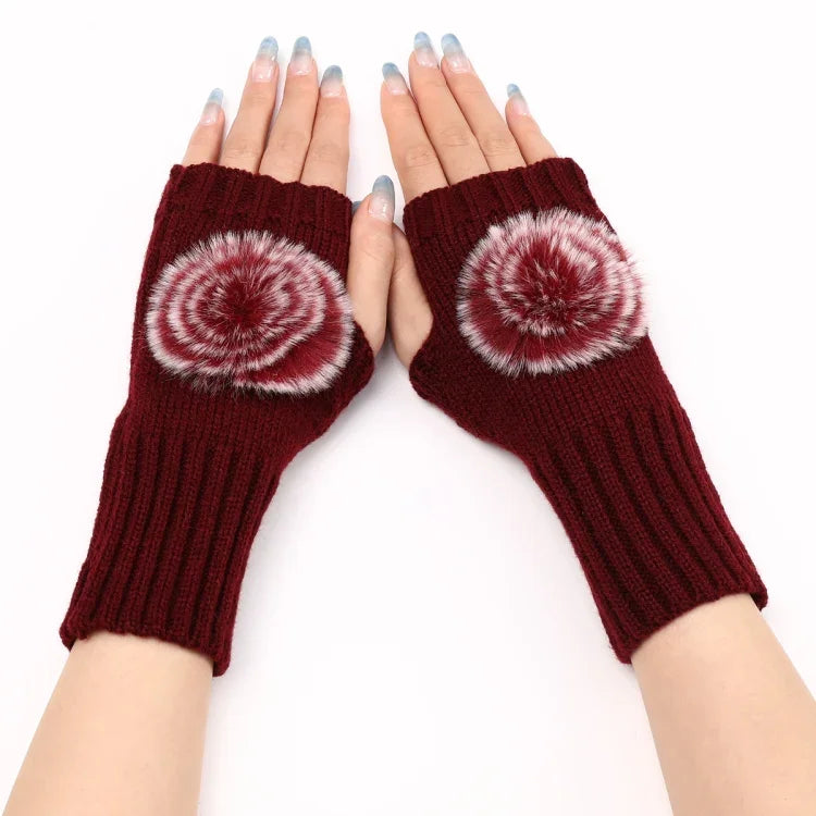Gants Mitaines en Fourrure pour Femmes Automne et Hiver, en Tricot de Laine Chaude, Noir, Blanc, Gris Foncé, Gris Clair, Café, Rouge Vin, Kaki, Crème