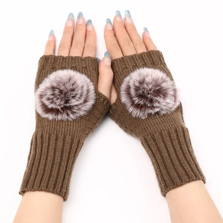 Gants Mitaines en Fourrure pour Femmes Automne et Hiver, en Tricot de Laine Chaude, Noir, Blanc, Gris Foncé, Gris Clair, Café, Rouge Vin, Kaki, Crème